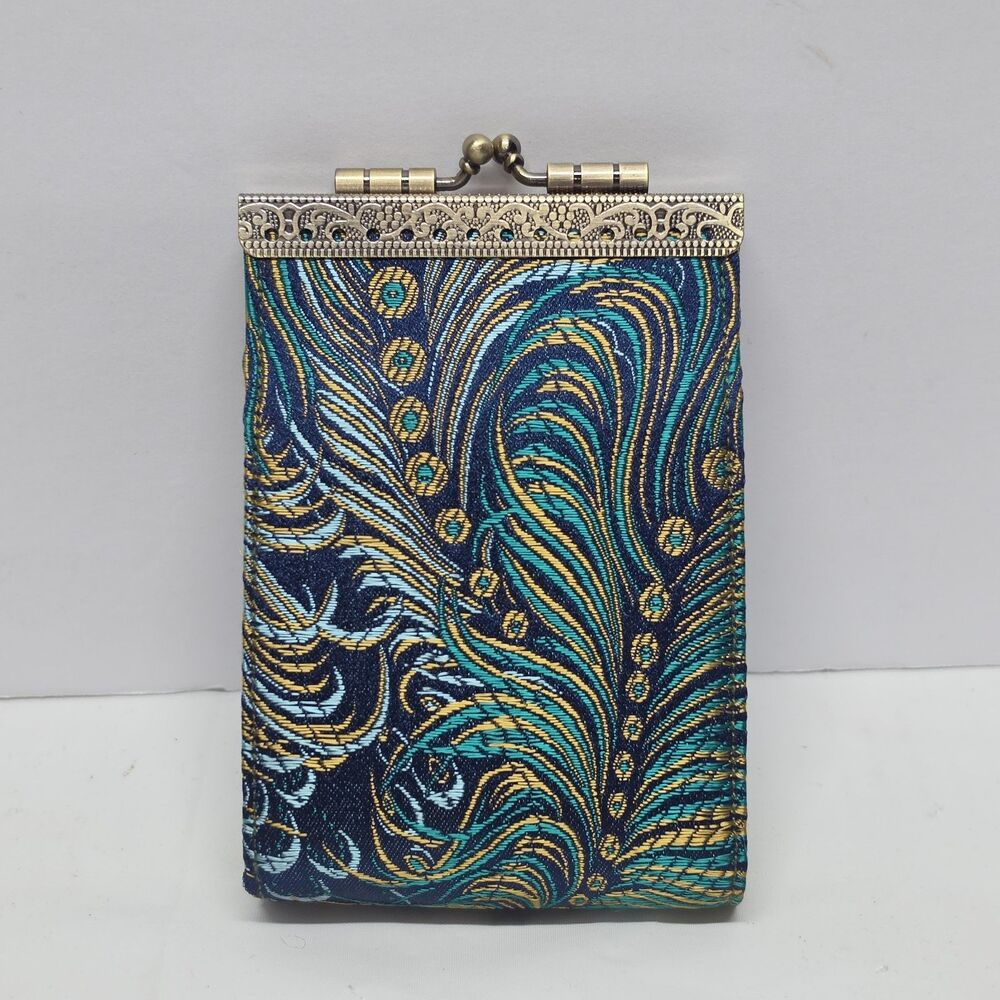 Cathayana Peacock Brocade Card Holder Credit Card Organizer Kiss Lock Clasp
